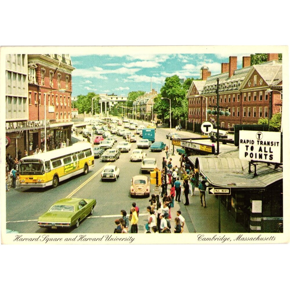 Harvard Square Cambridge MA Vintage Postcard 1970s City Scene Postmarked
